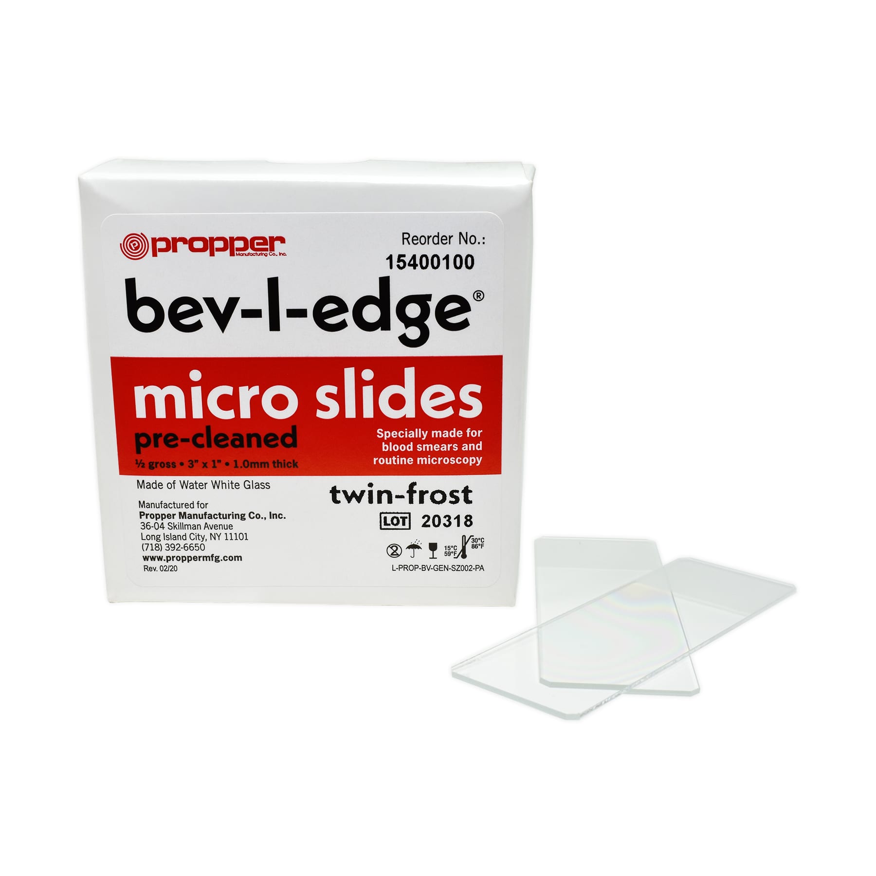 Slide Twin Frosted Microscope Slide Bev-L-Edge® 25 X 75 X 1 mm Double Frosted End (72/BX 20BX/CS) by Propper Mfg.  ID 15400100
